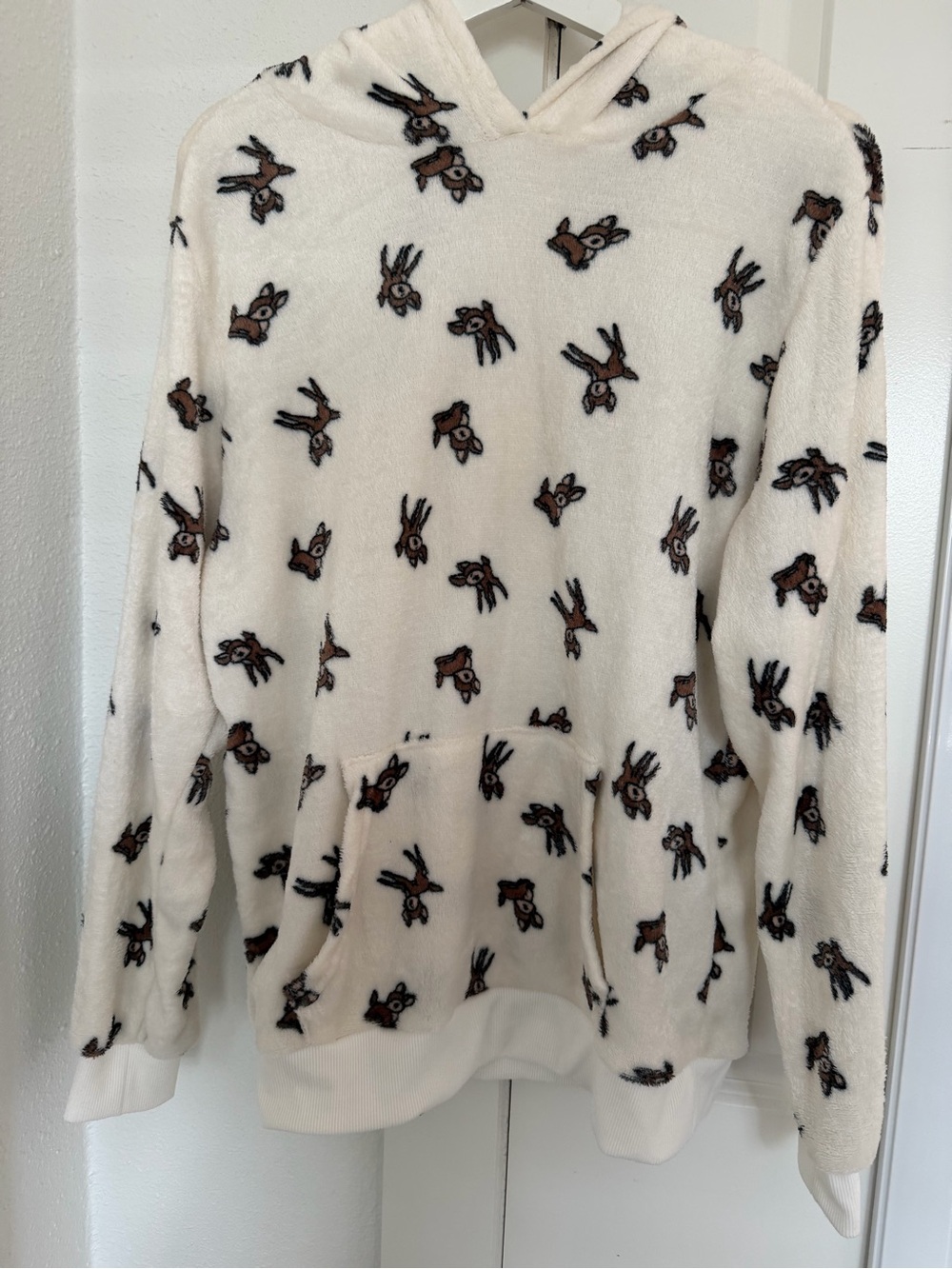 Cozy Cream Hoodie Sweater with Brown Deer Print